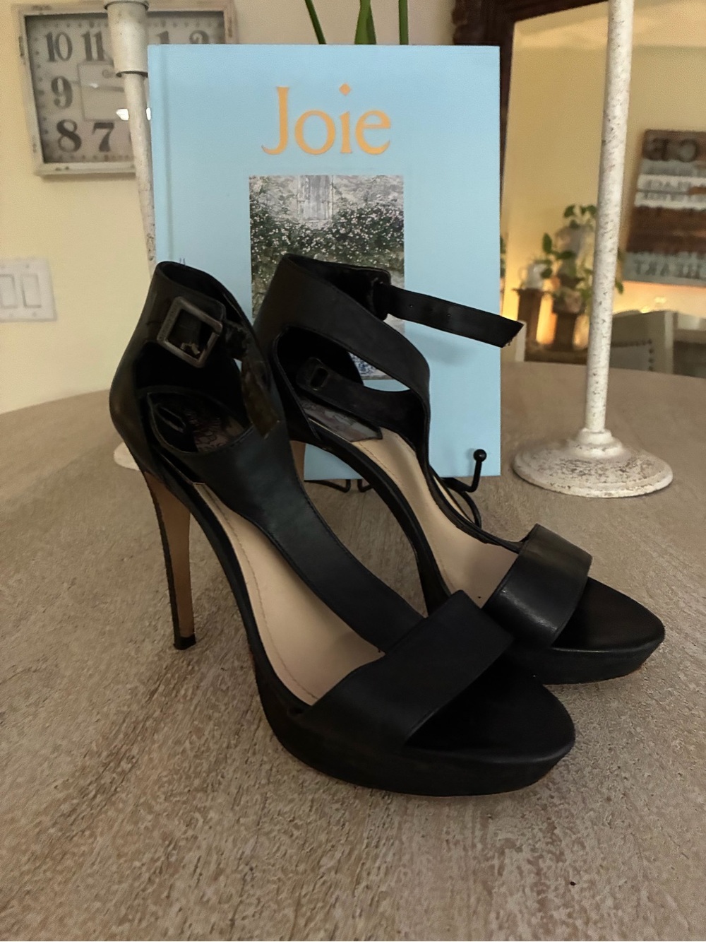 Vince Camuto Black Leather Ankle-Strap Stiletto Pumps